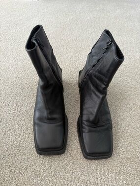 Zara Black Square-Toe Genuine Leather Boots